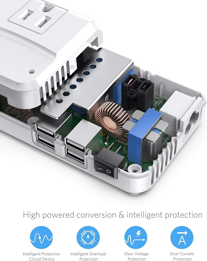 BESTEK Universal Travel Adapter 220V to 110V Voltage Converter with 4 USB | with UK/AU/US/EU Worldwide Plug Adapter