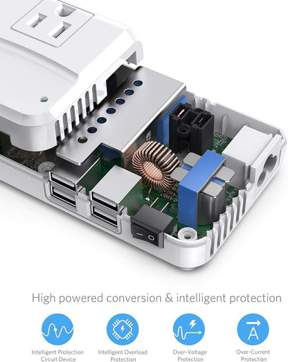BESTEK Universal Travel Adapter 220V to 110V Voltage Converter with 4 USB | with UK/AU/US/EU Worldwide Plug Adapter