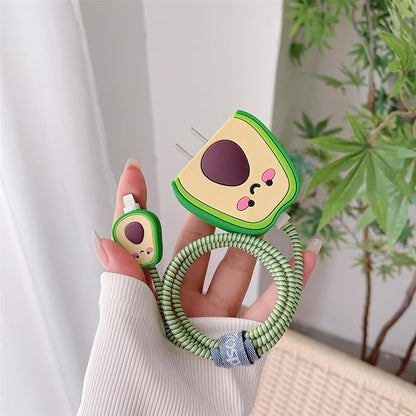 3D Cute Cartoon Charger Protector Case - Compatible for Apple 20W USB-C Power Adapter and Lightning Cable, No.11(4 in1)