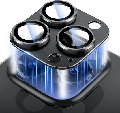 Camera Lens Protector for iPhone 16 Pro/iPhone 16 Pro Max Camera Lens Protector [Strong Adsorption] [Not Easy to Break] Metal Tempered Glass Rear Camera Screen Cover - Black