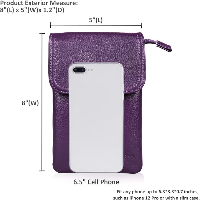 befen Genuine Leather Small Crossbody Bags for Women Cell Phone Bag Cross Body Purses,Silver Zipper