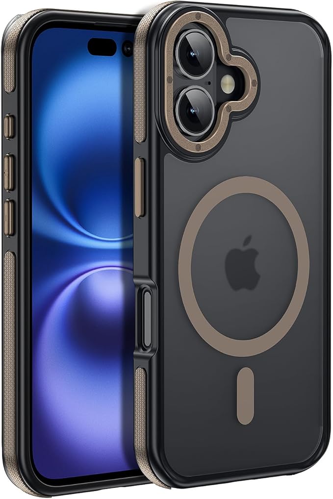 Magnetic Case for iPhone 16 Case [10FT-Grade Drop Tested & Compatible with MagSafe] Translucent Anti-Fingerprint Shockproof Protective Cover 6.1 Inch,Desert Brown