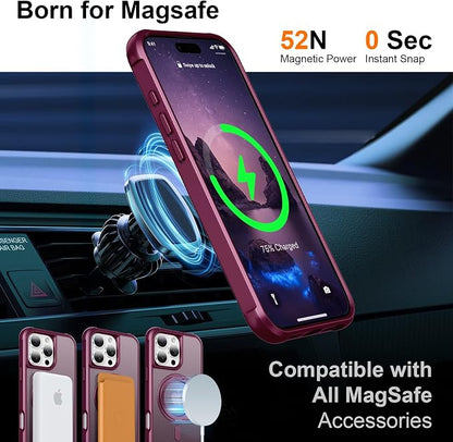 360° Magnetic Swivel Ring for iPhone 16 pro max case, Built-in Metal Stand and Ring Holder, Magsafe Compatible, Military Grade Protection, Shock and Vibration Resistant - Wine Red
