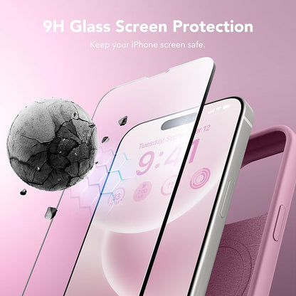 GONEZ Magnetic for iPhone 15 Pro Case, Compatible with MagSafe, [Screen Protector + Camera Lens Protector], Silicone Shockproof Anti-Scratch Protective Phone Case 6.1 inch, Blackcurrant