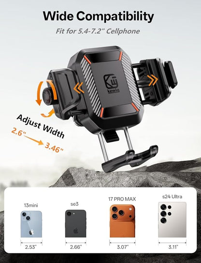 Kewig Motorcycle Phone Mount with Vibration Dampener [Anti-Theft] [Camera Friendly] Aluminum Alloy Rear-View Cellphone Holder for Motorcycle, Adjustable Size Fit 5.4-7.2" Smartphone
