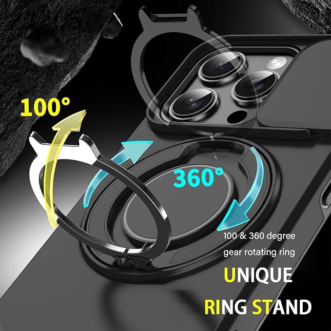 2026 New Case with Slide Camera Cover & 360° Rotatable Ring Kickstand, Free Tempered Glass Screen Protector for iPhone 11-17 Series (13 Pro Max,Purple)