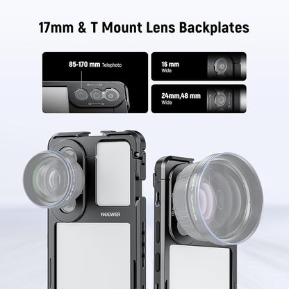 NEEWER Xperia 1 V Cage, Quick Release Video Rig Case Phone Stabilizer Holder for Recording Filming, 67mm Filter Adapter, 17mm Lens Backplate, T Mount Lens Backplate Compatible with Moment Sony, PA087