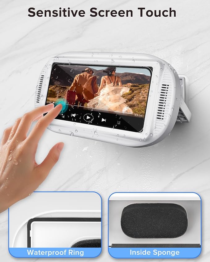 3rd GEN Shower Phone Holder Waterproof & Anti-Fog, HD Touch Screen, Enhanced Sound, Retractable 480° Adjustable Phone Holder for Shower, Kitchen, Easy Install, Perfect for 4-7 inch Phones