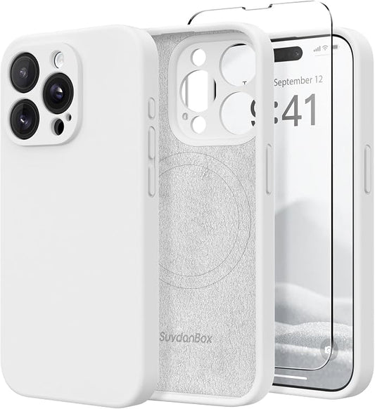 Magnetic for iPhone 12 Pro Max Case, Compatible with MagSafe, [Full Camera Protection][Screen Protector] Silicone Shockproof Protective Phone Case for iPhone 12 Pro Max 6.7", White