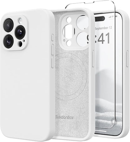 Magnetic for iPhone 13 Pro Case, Compatible with MagSafe, [Full Camera Protection][Screen Protector] Silicone Shockproof Protective Phone Case for iPhone 13 Pro 6.1", White