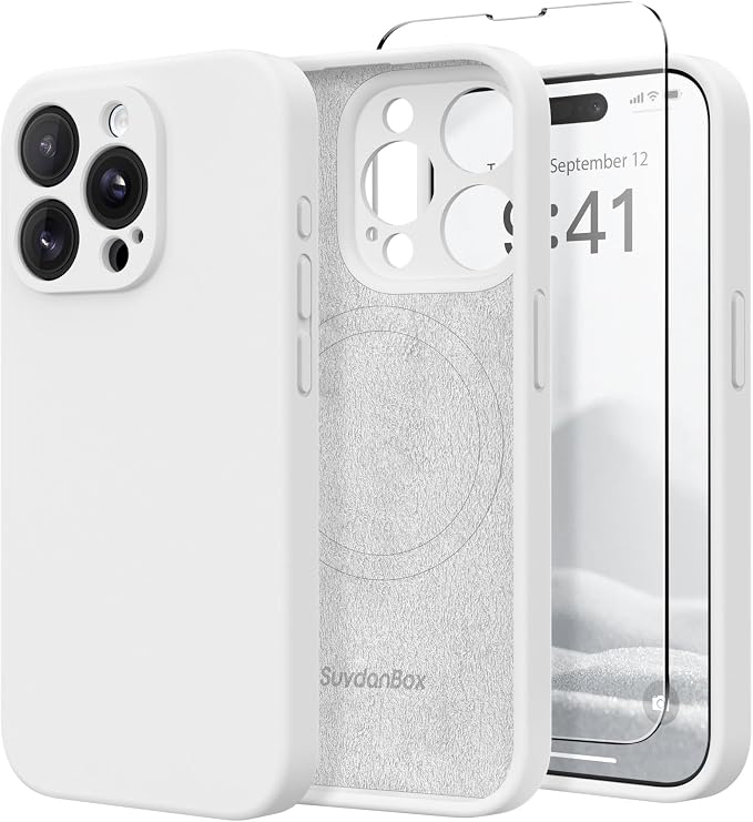 Magnetic for iPhone 13 Pro Max Case, Compatible with MagSafe, [Full Camera Protection][Screen Protector] Silicone Shockproof Protective Phone Case for iPhone 13 Pro Max 6.7", White