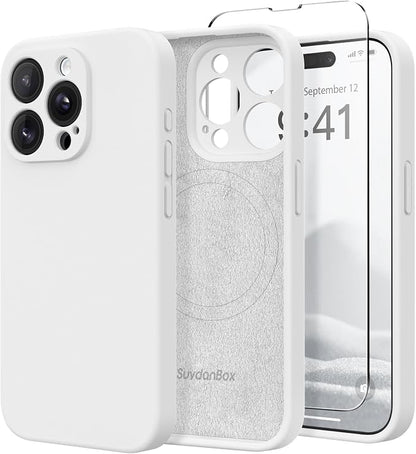 Magnetic for iPhone 13 Pro Max Case, Compatible with MagSafe, [Full Camera Protection][Screen Protector] Silicone Shockproof Protective Phone Case for iPhone 13 Pro Max 6.7", White