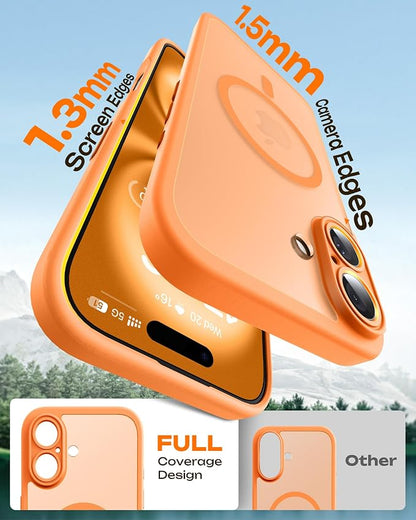TOCOL for Phone 16 Case, Compatible with Magsafe Charger, Full Camera Protection, Drop Protection, Translucent Matte Phone Case for iPhone 16 6.1 inch (Orange)