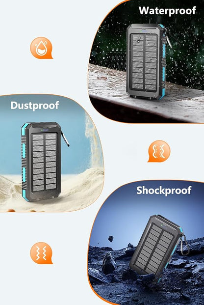 Solar Power Bank 38800mAh Portable Charger with USB-C 5V/2.4A Fast Charging Power Bank Compatible with iPhone, with 2 LED Flashlights External Battery Pack Perfect for Camping, Hiking