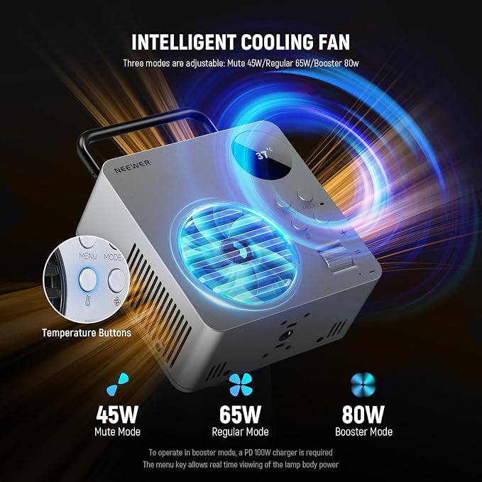 NEEWER 80W RGBWW LED Video Light with 72Wh Battery, 100W PD Fast Charger, APP/2.4G Control, 10400lux/m 2500K-7500K, Mini RGB Bowens Mount Studio Photography Recording Continuous Output Lighting, HB80C