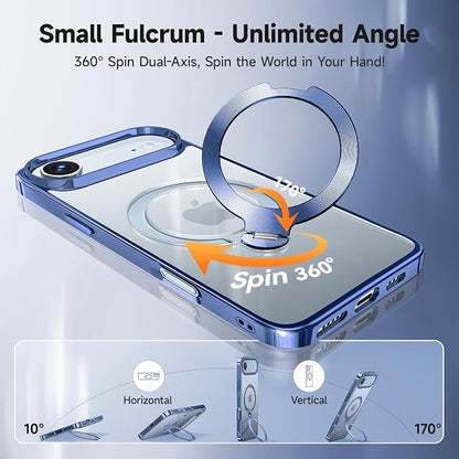 [Tri-Shield Protection] for iPhone Air Case with 360° Spin Stand Compatible with MagSafe [Magnetic CD Ring] [Screen & Camera Lens Protector] Shockproof Plating Never-Yellowing, Blue-6.5"