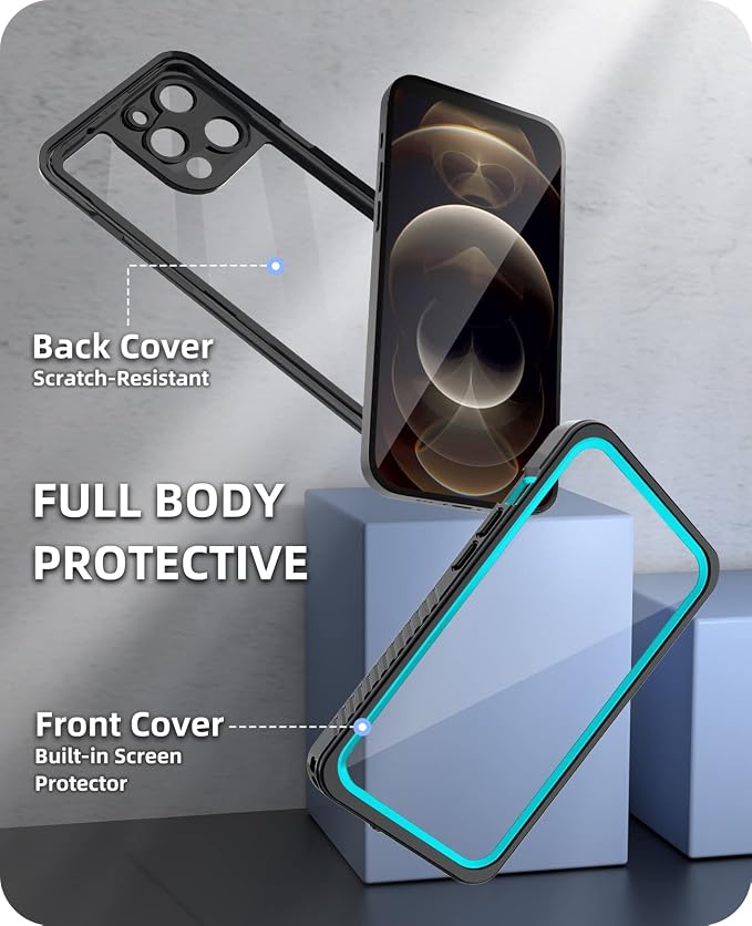 WIFORT for iPhone 12 Pro Waterproof Case - [Certified Water Proof & Military Protection] with [Built-in Screen Protector], Full Body Shockproof Phone Case Cover for iPhone 12 Pro 6.1" - Teal