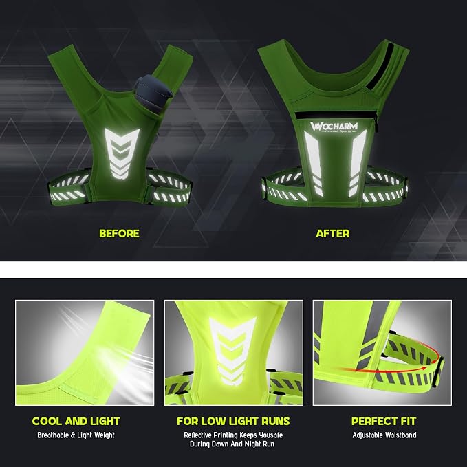 Reflective Vest Chest Phone Holder, Adjustable Hydration Training Workout Gear for Nighttime Running Biking