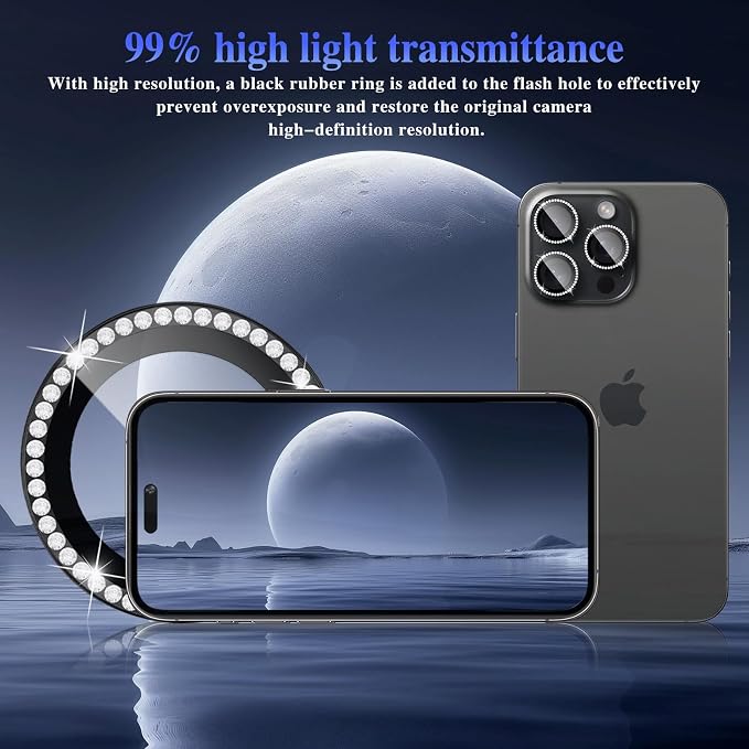 ShinKin Camera Lens Protector for iPhone 16 Pro/iPhone 16 Pro Max, Glitter Camera Cover, 9H Tempered Glass Individual Metal Ring Camera Protector for iPhone 16 Pro/16 Pro Max (Diamond - Black)