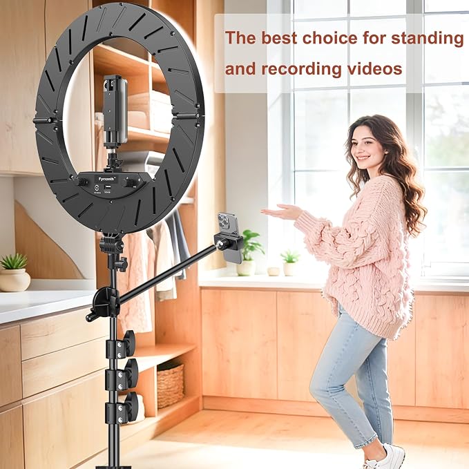 Ring Light 18" with Stand, 55w 6700K LED Light,63" Tripod,Multi-Angle Adjustable Phone Stand, for iPhone and Android Phones, CRI95, Suitable for YouTube, TikTok, Selfies (Black, 18")