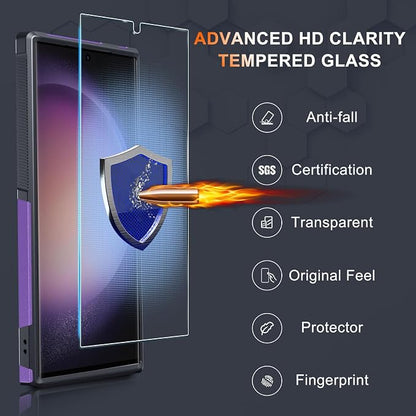 RMOCR Case for Samsung Galaxy S25 Ultra, Full Body Heavy Duty Rugged Shockproof Protective Phone Cover with Lanyard Strap, Tempered Glass Screen Protector and Camera Lens Cover, Lavender