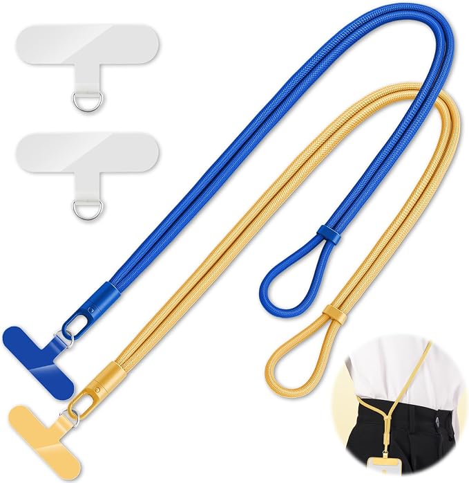KITANIS 2 Pack Phone Lanyard,2×Phone crossbody strap,4×Tether Tabs,Universal Cell Phone Multifuctional Patch Polyester Lanyards,Cell Phone Lanyards for Women and Men(blue+yellow)