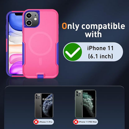 Xmon iPhone 11 Magnetic Case [MIL-Grade Drop Tested & Compatible with MagSafe] Tempered Glass Screen Protector with Camera Lens Protector Phone Case Cover for Apple iPhone 11 (Magnetic Rose)