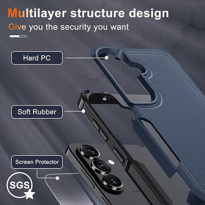 for Samsung Galaxy S26 Case with Screen Protector+Camera Lens Cover,Military Grade Heavy Duty Shockproof Phone Cover with Wrist Lanyard Strap for Samsung S26,Navy Blue