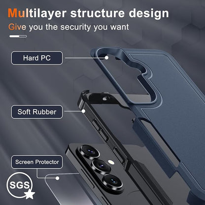 for Samsung Galaxy S26+ Plus Case with Screen Protector+Camera Lens Cover,Military Grade Heavy Duty Shockproof Phone Cover with Wrist Lanyard Strap for Samsung S26Plus,Navy Blue
