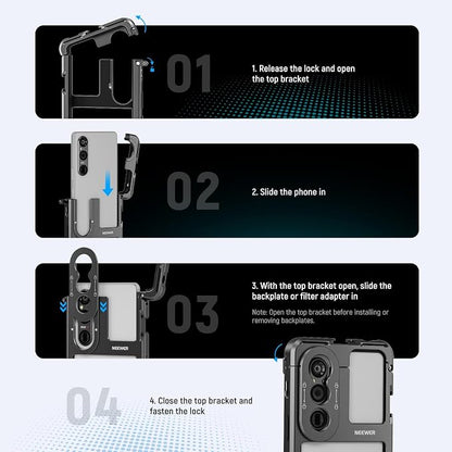 NEEWER Xperia 1 V Cage, Quick Release Video Rig Case Phone Stabilizer Holder for Recording Filming, 67mm Filter Adapter, 17mm Lens Backplate, T Mount Lens Backplate Compatible with Moment Sony, PA087