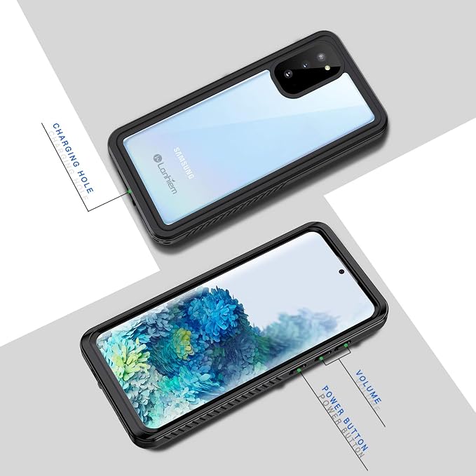 Lanhiem for Samsung Galaxy S20 Case (Not for Plus or Ultra), IP68 Waterproof Dustproof Case with Built-in Screen Protector, Heavy Duty Full Body Protective Cover for Galaxy S20 5G, Black/Clear