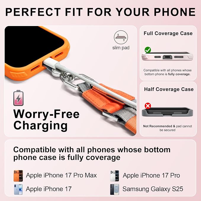 Phone Lanyard Crossbody with 2 Phone Tabs, Adjustable Anti Theft Phone Strap for iPhone & Android, Universal Skin-Friendly Cell Phone Neck Lanyard for Travel Hiking Cycling Shopping (Grey)
