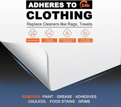Peel and Stick Multi-Use Cleaning Wipes - Hand Quick Clean, Adhesive Clothing Protectors, Heavy Duty Cleaner Wipes for Painters, Mechanics, Disposable, High Absorbency 6 x 10 in, 10 Count (Pack of 1)