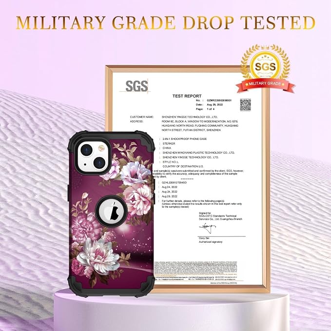 Hocase for iPhone 15 Case, Heavy Duty Shockproof Protection Soft Silicone Rubber Bumper+Hard Plastic Hybrid Protective Case for iPhone 15 (6.1" Display) 2023 - Royal Purple Flowers