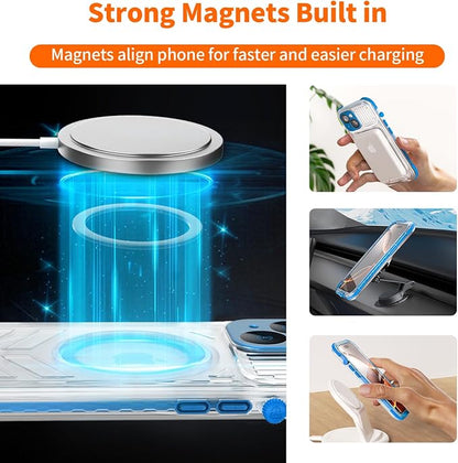 for iPhone 15 Waterproof Case Compatible with MagSafe, Translucent Slim IP68 Underwater Built-in Screen Protector, 12FT Military Grade, 360 Full Body Protective Cover 6.1 inch (Blue)