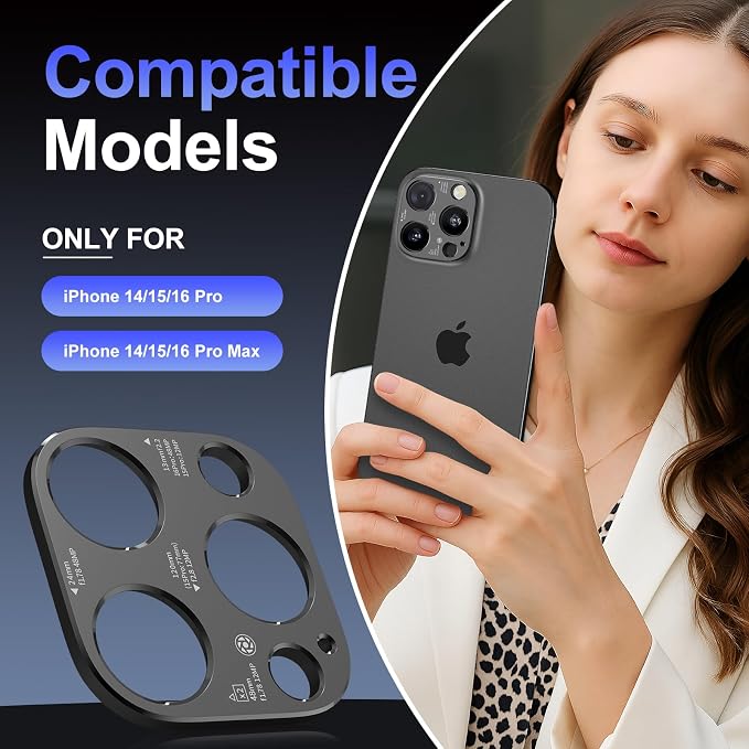 Laser-Etched Aluminum Camera lens Protector for iPhone 16 Pro/Max - [2025 Inspired Camera Design] for iPhone 14/15/16 Pro & Pro Max Series (No Glass Lens Coverage), 2 pack, Black