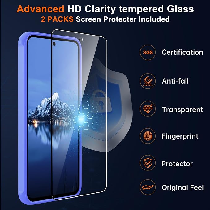 Compatible for Samsung Galaxy A56 5G Phone Case: A56 Case with 2PC Tempered Glass Screen Protector, Wireless Charging Matte Translucent Soft-Touch & Full Body Shockproof para Case Galaxy A56,Sky Blue