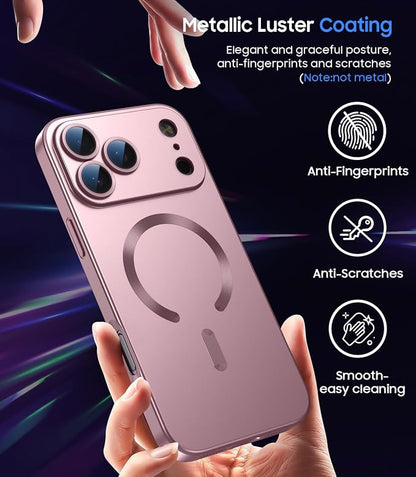 Magnetic for iPhone 17 Pro Case [Compatible with MagSafe][Built-in Camera Lens Protector] Slim Thin Soft Silicone Bumper Shockproof Metallic Luster Phone Case (Rose Gold)
