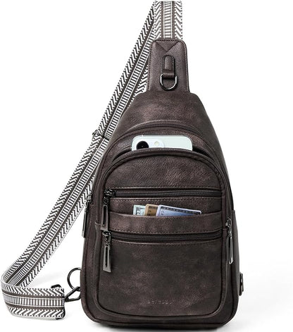 Leresas Sling Bag for Women Crossbody Fanny Pack Sling Purse Backpack Vegan Leather Travel Handbag Cross Over Shoulder Bag Gifts for Women Coffee