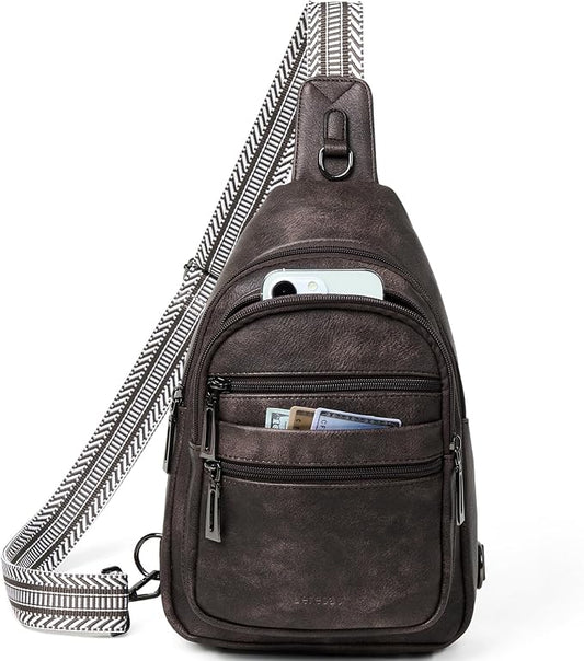 Leresas Sling Bag for Women Crossbody Fanny Pack Sling Purse Backpack Vegan Leather Travel Handbag Cross Over Shoulder Bag Gifts for Women Coffee