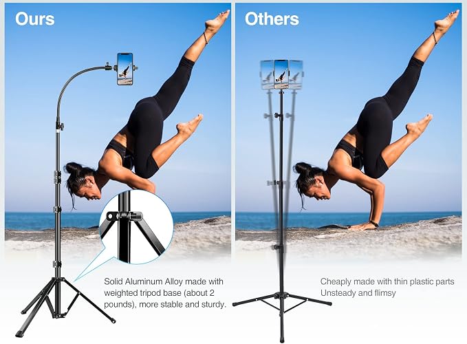 Elitehood 81" Tall Flexible Tripod Stand for iPhone with 17in Adjustable Gooseneck with Remote Compatible with iPhone 13 Pro Max / 13 Pro / 12 Pro Max, Android Phone