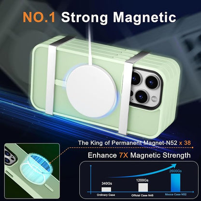 MOCCA Strong Magnetic for iPhone 13 Pro Max Case,[Compatible with Magsafe][Glass Screen Protector+Camera Lens Protector] Slim Thin Shockproof Cover Phone Case for iPhone 13 Pro Max 6.7", Light Green