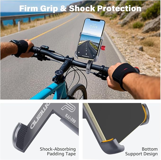 Ralos Bike Phone Mount, Aluminum Motorcycle Cellphone Holder, Mountain Bicycle Handlebar Cell Phone Clamp, Scooter Phone Clip for iPhone 16 Pro Max, 15 14 13 12 Mini, Samsung