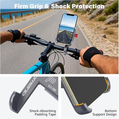 Ralos Bike Phone Mount, Aluminum Motorcycle Cellphone Holder, Mountain Bicycle Handlebar Cell Phone Clamp, Scooter Phone Clip for iPhone 16 Pro Max, 15 14 13 12 Mini, Samsung