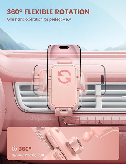 Lamicall 2026 Wider Clamp & Metal Hook Car Phone Holder Vent [Thick Cases Friendly] Phone Holders for Your Car Mount Automobile Hands Free Cradle Air Vent for iPhone 17 16 15 14 13 Pro Max Pink