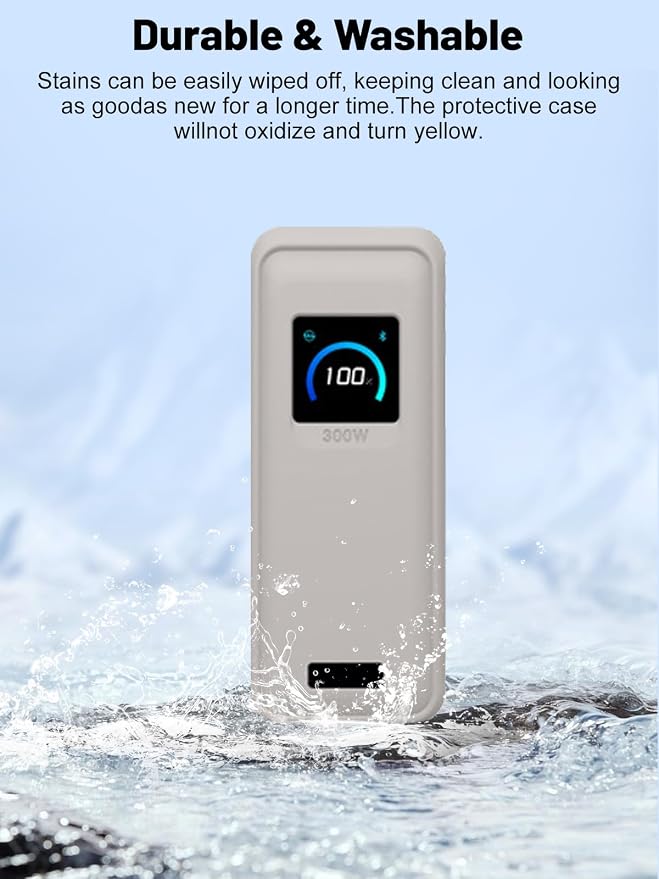 Silicone Protective Case Compatible with Anker Prime Power Bank 26,250mAh 300W, Shockproof Cover with LCD Display Visible, Anti-Lost Strap, Precision Cutouts for 3-Port Charger (Grey)
