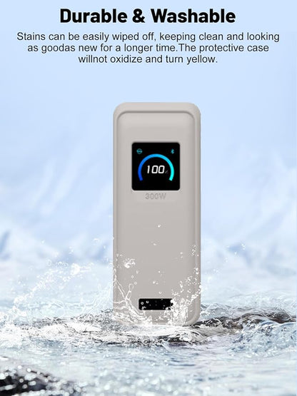 Silicone Protective Case Compatible with Anker Prime Power Bank 26,250mAh 300W, Shockproof Cover with LCD Display Visible, Anti-Lost Strap, Precision Cutouts for 3-Port Charger (Grey)