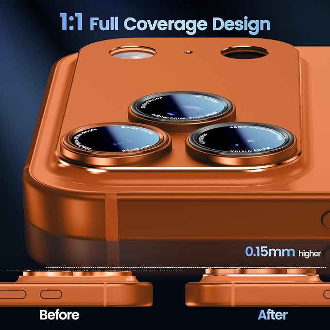 CACOE Camera Lens Protector for iPhone 17 Pro - Metal Frame Tempered Glass Cover, [Anti-Scratch] [Drop-Proof][Strong-Adhesion] Camera Screen Cover(Orange)