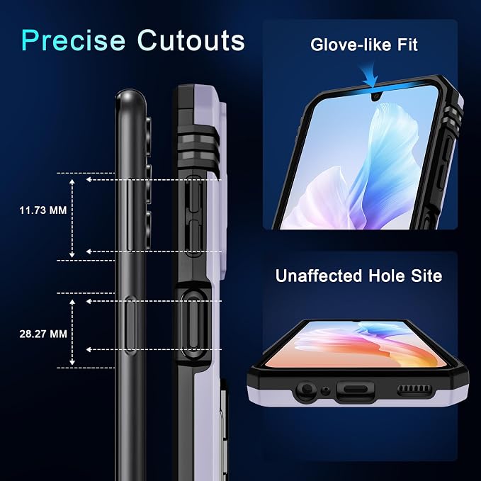 DEERLAMN Case for Samsung Galaxy A15 5G with Slide Camera Cover+Screen Protector (1 Pack), Rotated Ring Kickstand Military Grade Shockproof Protective Cover-Light Purple