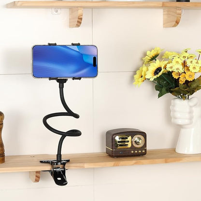 Gooseneck Phone Holder, 360° Adjustable Lazy Bracket, Universal Mobile Phone Stand, DIY Flexible Long Arm Gooseneck Phone Mounts for Bed/Desk, Compatible with All Cellphone (3.5-7”) (Black)